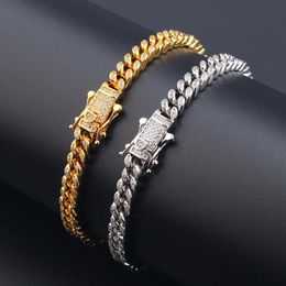 Hip Hop Micro Paved Cubic Zirconia Bling Iced Out 9mm Cuban Link Chain Bangle Bracelet For Men Women Unisex Rapper Jewellery Link 188F