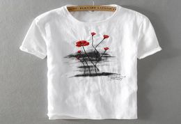 2021 Summer new men039s linen tshirt classic round neck loose casual white t shirt men short sleeve embroidery tshirt mens cam1361741