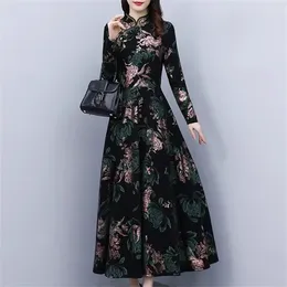 Casual Dresses High End Cheongsam Dress For Women's 2024 Spring Autumn Plush Long Vintage Printed Winter Qipao Thick Warm Clothes Z4094