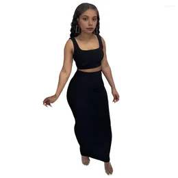 Work Dresses Women Two-piece Top Skirt Set Lady Maxi Elegant Crop For Square Neck Party Club Outfit