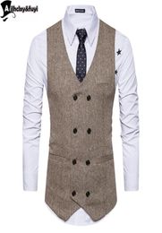 Vintage Brown tweed Vests Wool Herringbone British style custom made Mens suit tailor slim fit Blazer wedding suits for men3226680