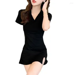 Casual Dresses Women's Summer Beach V-Neck Short Sleeve Bodycon For T Shirt Wrap Mini Dress Black Cocktail Party N7YF