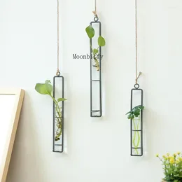 Vases 1PC Creative Rope Wrought Iron Glass Vase Living Room Wall Hanging Hydroponic Green Dill Plant Container Decoration