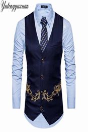 Men Suit Vest Gold Print Gilet Homme Costume 2018 New Slim Fit Men Waistcoat Colete Casual Business Wedding Mens Dress Vests2899409