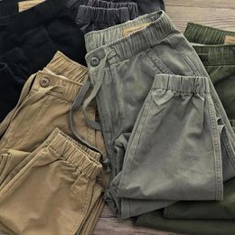 Men's Pants Casual Cargo Spring Summer Thin Men Loose Sports Fashion Drawstring Elastic Waist Cotton Bundled Foot Trousers