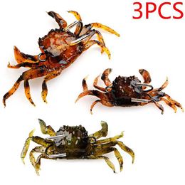 Baits Lures 3pcs 10cm 3D simulated crab used for octopus artificial bait silicone soft fishing bait saltwater with hook winter fishing gearQ240517