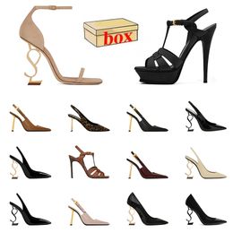 With Box Luxury High Heels Sandals Famous Designer Women Patent Leather Leopard Platform Slides Lady Classics Golden Gold Heel Suede Party Wedding Pumps Slippers