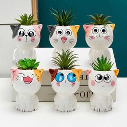 Planters Pots Creative cartoon animals ceramic flower pots cat shaped cute pottery jars plant tabletop pottery jars expressing pottery jar decorationQ240517