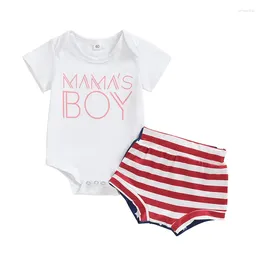 Clothing Sets Baby Boys Summer Shorts Short Sleeve Letter Print Romper And Striped