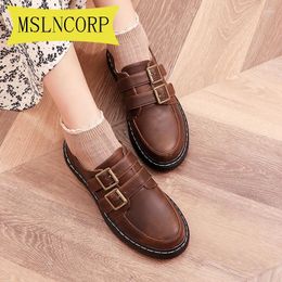 Casual Shoes Plus Size 34-43 Spring Designer Woman Quality Leather Buckles Flats Women Loafers Ladies Platform Ankle Shoe