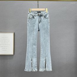 Women's Jeans Women's Cropped 2024 Spring Summer Diamond-Embedded Split Bootcut Trousers Womens Blue Jean Ladies Denim Pants Mujer