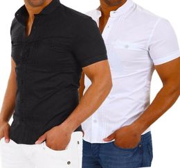 Men039s Dress Shirts Summer Men Stylish Casual Slim Fit Shirt Short Sleeve Pleated Formal Business Tops6196289