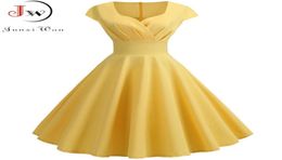 Summer Dress Women Short Sleeve Hepburn 50s 60s Vintage Pin Up Rockabilly Robe Plus Size Elegant Evening Party 2105105394057