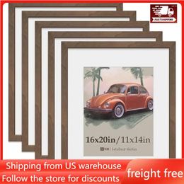 Frames 16x20 Picture Frame 5 Pack Natural Wood Grain Brown Walnut & HD Glass Display 11x14 Poster With Mat Or Without