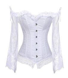 Plus Size Women Steampunk Corset Blouse Sexy Long Sleeve Lace Corselet Lace Up Bustiers Top Victorian Club Wedding Party Shirts2359343