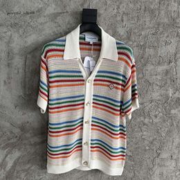 Casablanca Designer Knitting Men and Women Rainbow Stripe Magliette a maglia abbottonati Shirt cardigan sciolto 5cc 5cc