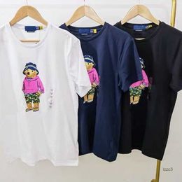2023S New POLOS Shirt Trendy Mens Beach Holiday Style Printed Little Bear Cotton Casual T-Shirt Asian W4E1