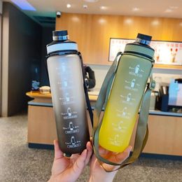 Water Bottles 1L Bottle Gradient Colour Motivational Sports With Time Marker Leak-proof Cup For Office Gym Outdoor School