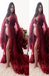 2023 Sexy Maternity Dresses for Poshoot or Babyshower Pregnant Evening Gowns Designer Shooting Dress Burgundy Long Sleeves Prom4322196