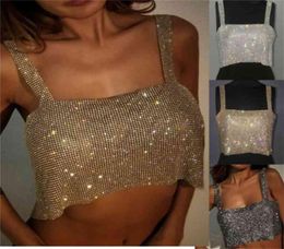 Crop Tops Cropped Nightclub Women Ladies Tanks Camis Bling Sexy Sparkly Metal Crystal Metal Chainmail Halter Draped CY2005224511630