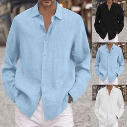 Men's Casual Shirts Cotton Linen For Men Lightweight Long Sleeve Henley Beach Hawaiian T 2024 Summer
