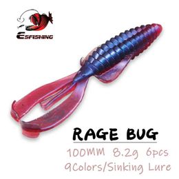 Baits Lures ESFISING Hot Jigging Silicone Bait Angry Worm Claw 100mm Wobblers for Pike Bass Pesca Artificial Ned Fishing Bait SaltQ240517
