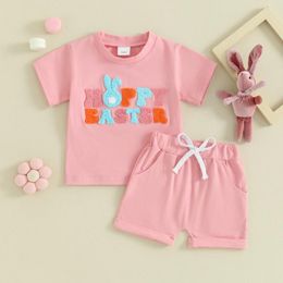 Clothing Sets Toddler Boys Girls Easter Outfit Summer Children Fuzzy Letter Embroidery Short Sleeve T-Shirts Shorts 2Pcs Kid Clothes