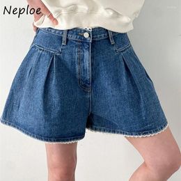 Women's Shorts Neploe Fashion Sweet Ruched Lace Wide Leg Jeans Y2k High Waist Straight Denim 2024 Summer Loose Short Pants