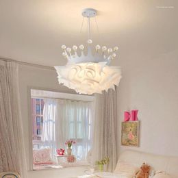 Chandeliers White Bouquet Crystal Crown Children's Room Lights LED Modern Romantic Princess Boy Girl Bedroom Chandelier