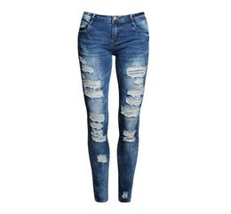 New Blue Jeans Pancil Pants Women High Waist Slim Hole Ripped Denim Jeans Casual Stretch Trousers Jeans Pants for Women4585677