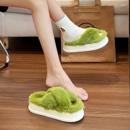 Slippers Classic Design Female Winter House Furry Fluffy Faux Skin Slides Fashion Flat Interior Shoes Ladies Flip Flops