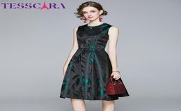 Casual Dresses TESSCARA Women Luxury Jacquard Dress Festa High Quality Office Cocktail Party Robe Femme Vintage Designer Sleeveles1185359