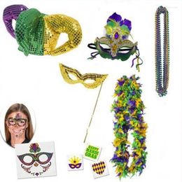 Berets Carnival Party Costume Accessories Mardi Gras Decor Bead Necklace Mask Set DXAA