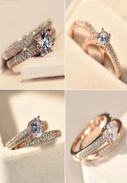 Brand Female Small Round Ring Set Diamond Ring Fashion WhiteRose Gold Filled Jewellery Promise Engagement Rings For Women4874809