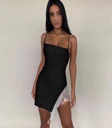 Diamond Party Dress Women 2022 Summer Backless Tassel Hem Valentine Sexy Club Dress Elegant White Dresses Mini Plus Size S M L XL4734224