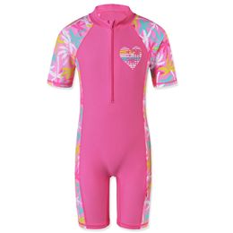 BAOHULU 1-11 Yrs Kids Swimwear Girls Short Sleeve Swimsuit One Piece UPF50 Rash Guard Baby Girl Swimwear Children Surf Suit 240518