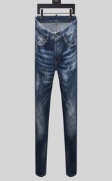 mens jeans Long denim blue skinny ripped pants the version Navy old fashion Italy style bike jeans3335575