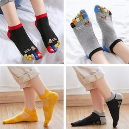 Men's Socks Summer Thin Five-finger Men And Women Pure Cotton Short Tube Cartoon Breathable Mesh Lovers Large Size Split Toes