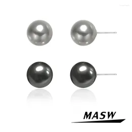 Stud Earrings MASW Original Design Elegant Style Round Grey Simulated Glass Pearl For Women Female Party Wedding Gift Fine Jewelry