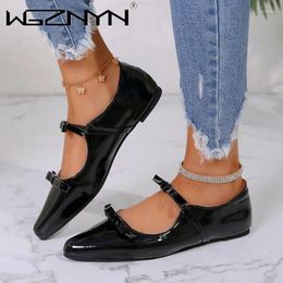 Casual Shoes Designer Bowknot Mary Jane Women Glossy Leather Flats Female Red Dance Ballets Party Ball Bridal Wedding 2024