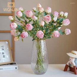 Decorative Flowers WQNJIN Simulated Single Branch 5 Heads Edges Rose Nordic Retro Home Restaurant Plants El Decoration Flower Arrangement