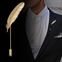 Brooches Men Feather Leaf Long Needle Brooch Crown Pins And For Women Shawl Buckle Cardigan Shirt Collar Accessories