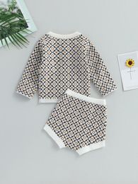 Clothing Sets Cute And Cozy Adorable Baby Girl Fall Outfit With Long Sleeve Button Down Top Matching Geometric Print Shorts - 2 Piece