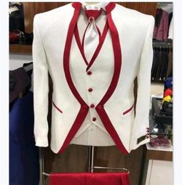White Red Rim Stage Clothing For Men Suit Set Mens Wedding Suits Costume Groom Tuxedo Formal Jacketpantsvest Y2010267232445