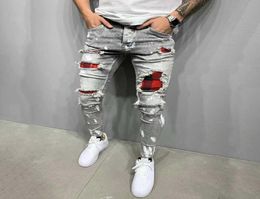 Printed Ripped Mens Patch Pants MenSlim Jeans Personalized Stretch Jeanscowboy4549868