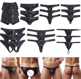 Underpants 3PCSLots Sexy Mens Underwear Gstrings Jockstrap PU Leather Thong Bikini Briefs Tback Panties Gay Thongs Latex Panties T9125162