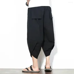 Men's Pants Summer Men Japanese Style Mid-calf Harem Trousers With Deep Crotch Multi Pockets For Casual Daily Wear Loose