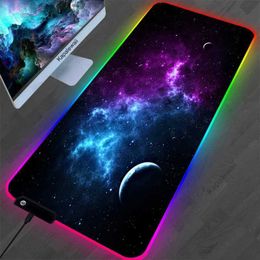 Mouse Pads Wrist Rests Space RGB LED Light Mousepad Sexy Anime Mouse Pad RGB Gamer Desktop Deco Gaming Accessory Mouse Mat Cheapest Thing With Backlit J240510