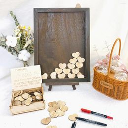 Party Supplies Wedding Guest Book Personalised Alternative Drop Top Frame Sign With 80pcs Wooden Hearts Decorations Baby Shower