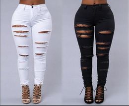 High Street Women Skinny Jeans Sexy Ripped Skin Tight Jeans Fashion Black and White Pencil Denim Pants4904505